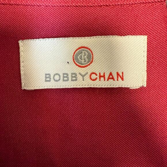 Bobby Chan Shirt Mens XLarge 100% Silk Red Short Sleeve Golfer Golf Button Up - Picture 11 of 12